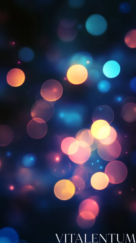 Defocused multicolor bokeh orbs on deep navy gradient background