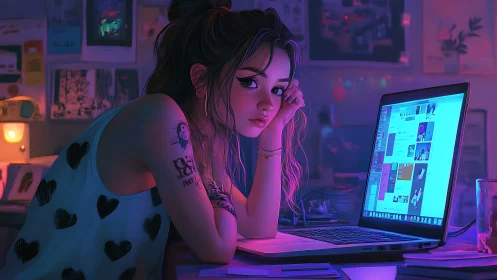 Late-night digital daydream with a softly focused designer.