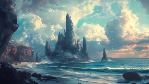 Towering Island Spires Rise From Turquoise Seas.