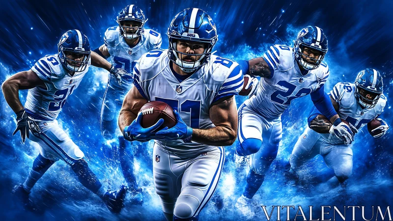 Dynamic gridiron runners in high-impact digital painting composition.