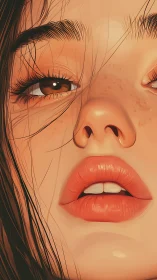 Close-up digital portrait of a freckled young woman face.