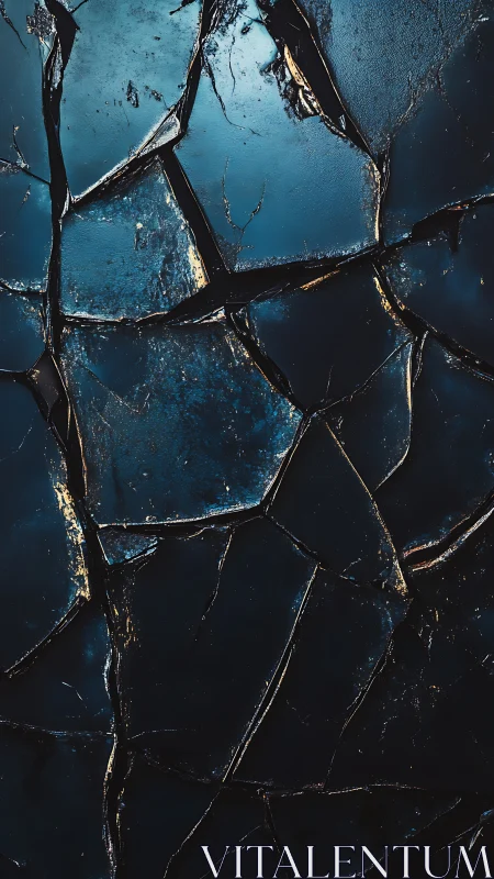 Cracked blue surface forms abstract fractured pattern