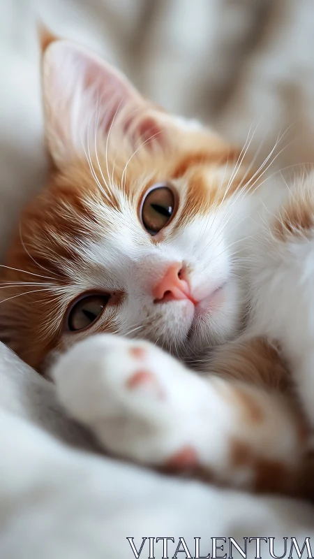 Ginger and White Cat with Striking Eyes in Close-Up Portrait