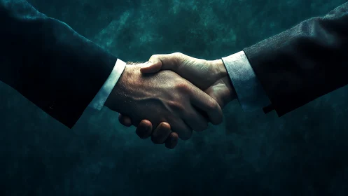 Corporate Handshake with Chiaroscuro Lighting and Formal Textile Draping