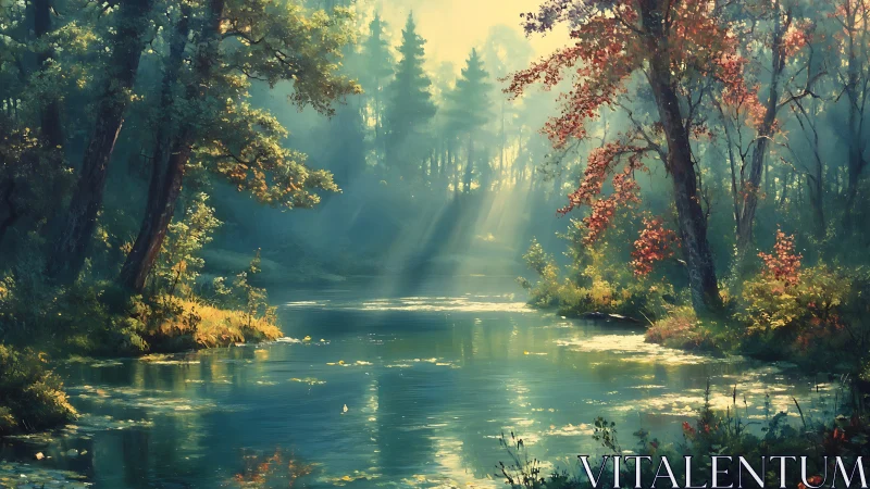 Enchanted Forest Stream with Golden Light.