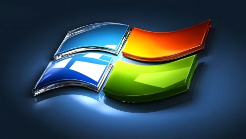 Glossy Windows Logo in 3D Digital Art Style on Dark Background.