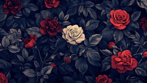 Exquisite Roses: One Cream Blossom Stands Out Among Red Beauties