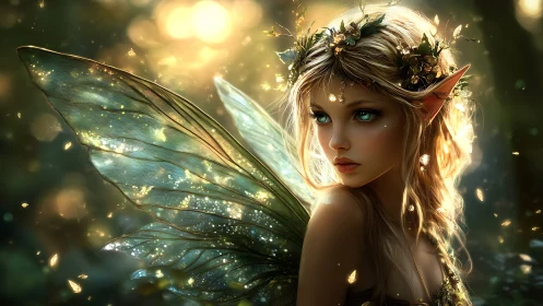 Moonlit forest fairy pauses as gossamer wings catch starlight