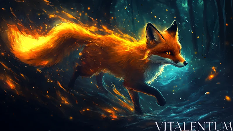 Foxfire comet sprints through a twilight forest of embers