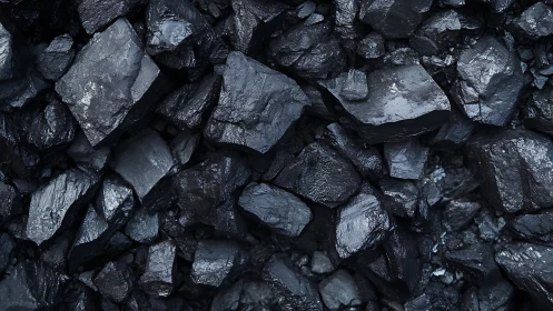 Gleaming black coal stones with rugged natural texture.