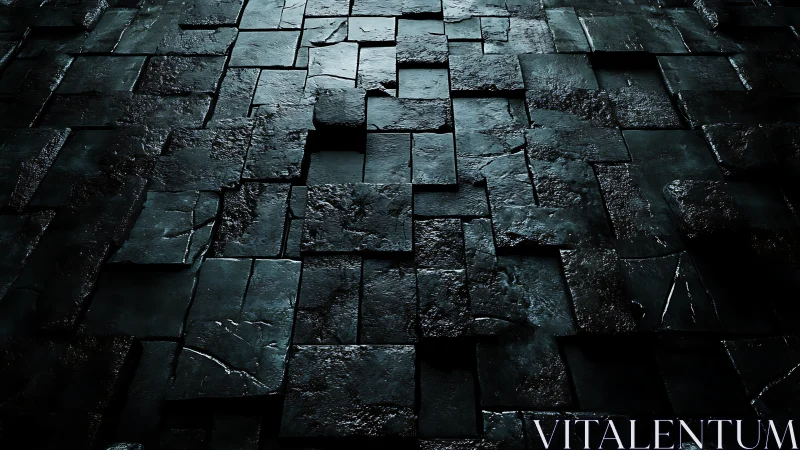 Dark uneven stone tile floor with wet reflective surfaces.