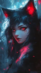 Luminous vulpine hybrid portrait with bioluminescent chroma accents.