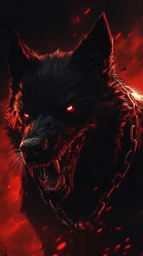 Demonic hellhound portrait rendered in high-contrast digital firelight