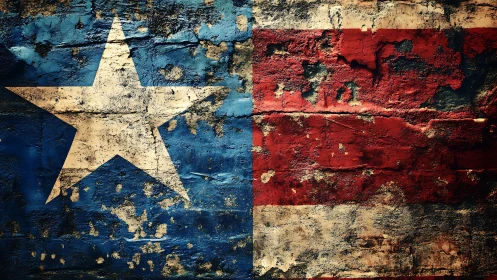 Weathered Texas-style flag painted on cracked wall surface.