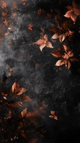 Copper foliage on charcoal textured botanical backdrop.