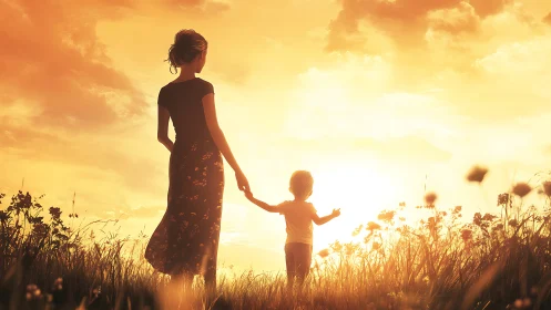 Sunlit walk celebrates a tender bond between parent and child