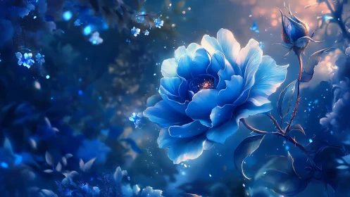 Enchanted Blue Peony Blooms with Magical Sparkle