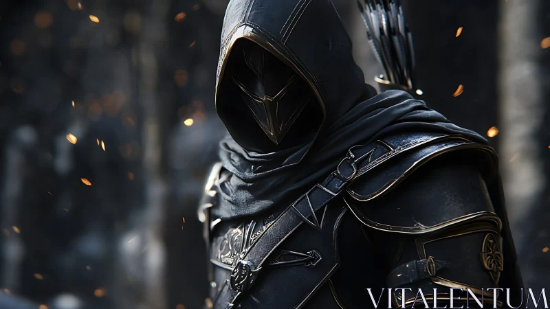 Hooded archer assassin in ember‑lit tactical leather armor.