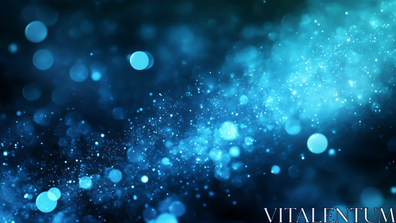Blue bokeh particles drift through luminous abstract field.