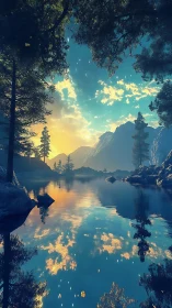 Sky-drunk lake quietly swallows the painted mountain dawn