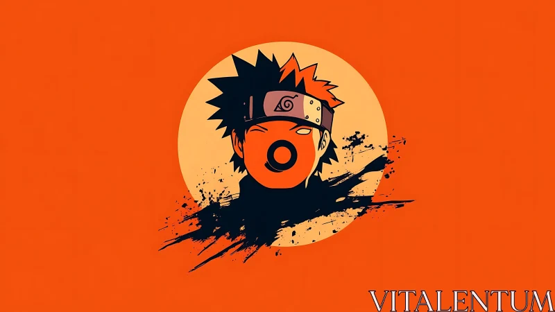 Stylized masked anime head on orange circular backdrop.