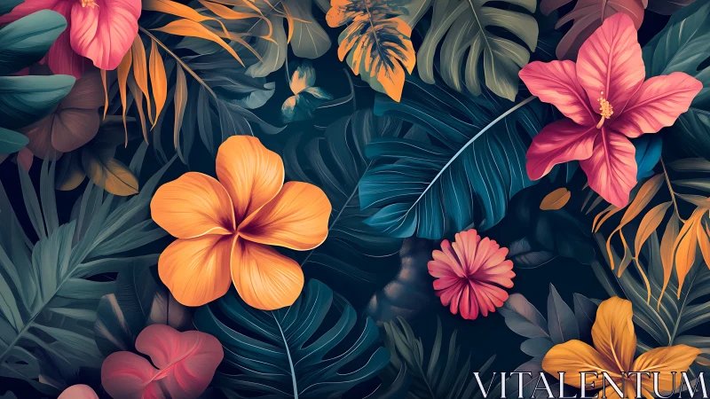 Tropical Floral Composition with Chromatic Layering and Botanical Depth.