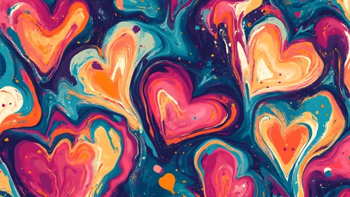 Vibrant Abstract Hearts Dance in Fluid Color Motion.