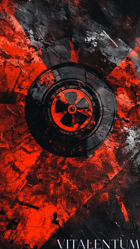 Radiation hazard symbol pulses in distressed red textures