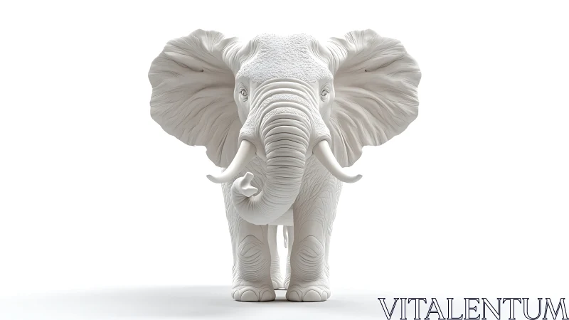 Monochrome frontal rendering of detailed elephant figure.