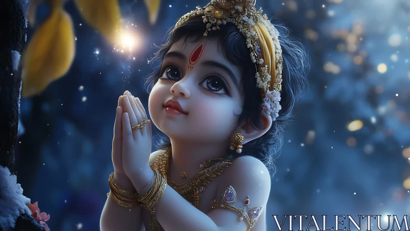 Divine child portrait glows in moonlit devotional aura.