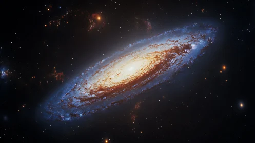 Highly resolved barred spiral galaxy with luminous dusty core rendered