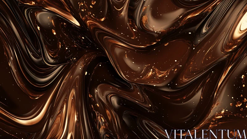 Molten chocolate swirls glide in rich, shimmering waves