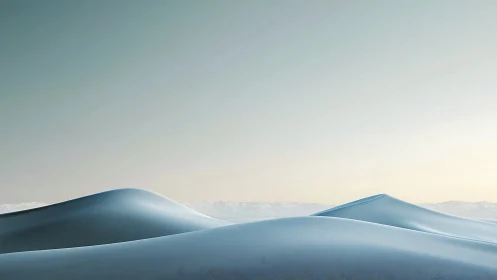 Gentle blue desert dunes rest quietly under a pale sky