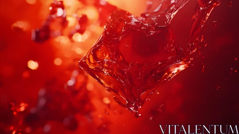 Abstract close-up of red liquid splash with sharp lighting effects.