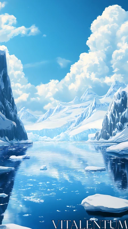 Glacial fjord mirrors towering clouds in crisp polar silence