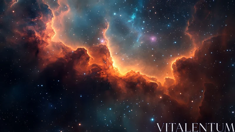 Nebula rim burns with orange ionized gas against starfield.