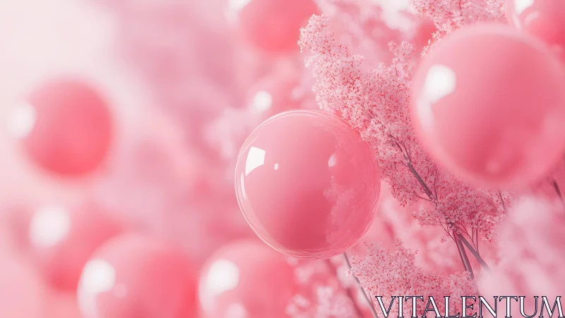 Pink Bubbles and Blossoms Abstract Art in Soft Pastel Tones.