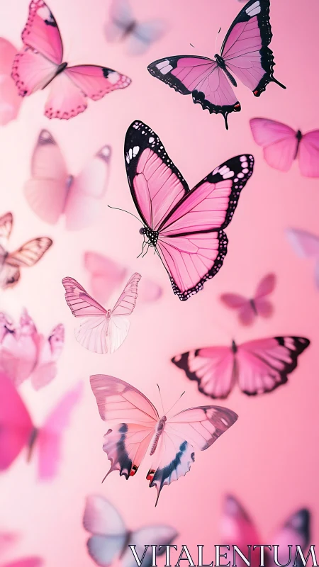 Gentle pink butterflies drifting through a rosy dream sky.
