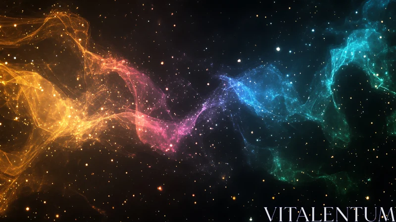 Prismatic nebula streams weaving through starry void.