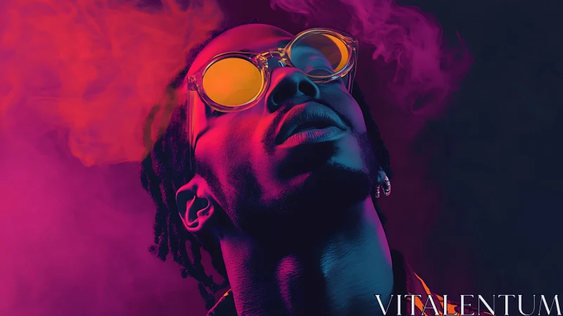 Neon-lit portrait celebrates bold style and vivid attitude.