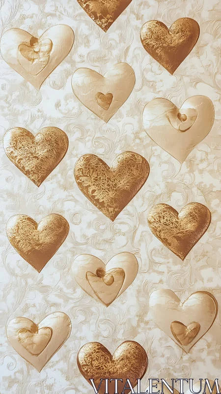 Gold and Cream Hearts on Ornamental Damask.