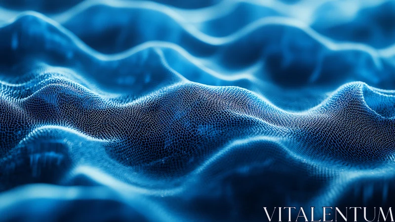 Glowing blue digital mesh waves flow across a dynamic surface
