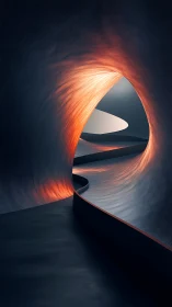 Curved abstract tunnel with gradient lighting and forms.
