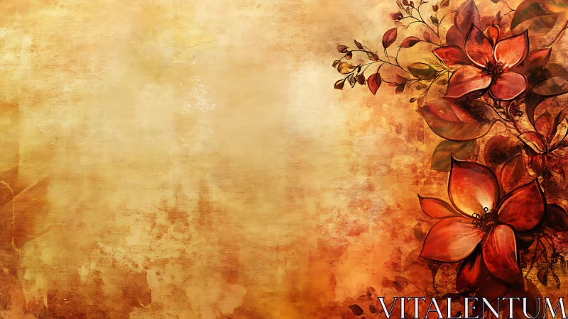 Burnt orange florals frame textured golden canvas background