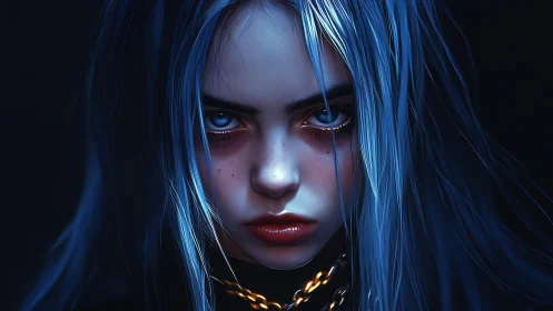 Storm-eyed girl in neon midnight glow stares you down.