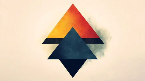 Bipolar geometric triangles with textured chromatic gradients.