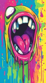 Dripping cartoon monster head with wide open screaming mouth