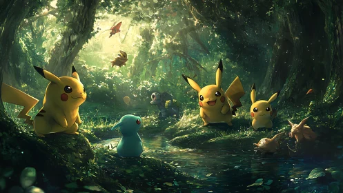 Pikachu Family Forest Stream Sanctuary.