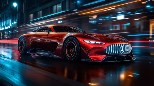 Scarlet street rocket carves neon lanes through night rain