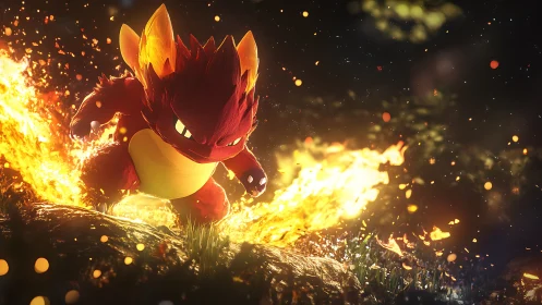 Incandescent Fox Character Engulfed in Radiant Flame Effects